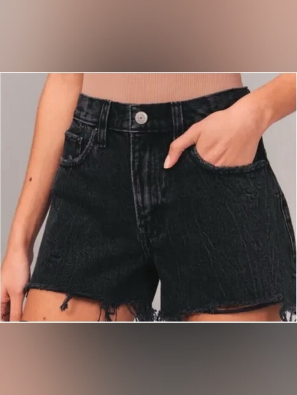Abercrombie And Fitch The Mom Short High Rise, Color Black Size 25